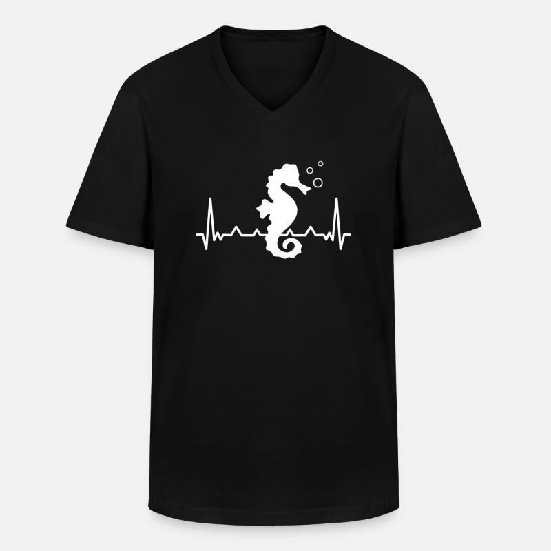 Seepferdchen Herzschlag Herz Herzfrequenz - Männer-T-Shirt mit V-Ausschnitt - Schwarz
