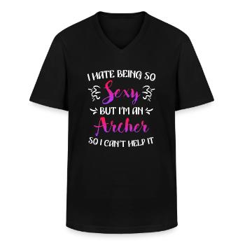 Tir à l’arc féminin - T-shirt col V Homme - noir - Devant - AI Model Male 178 dark (178cm)