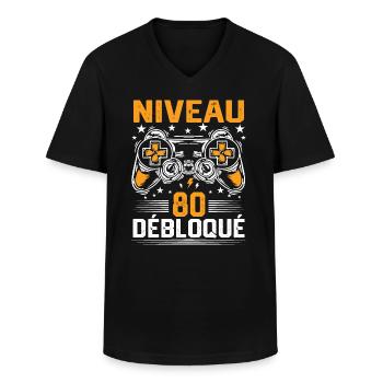 Niveau 80 débloqué / Anniversaire 80 ans gamer - T-shirt col V Homme - noir - Devant - AI Model Male 178 dark (178cm)