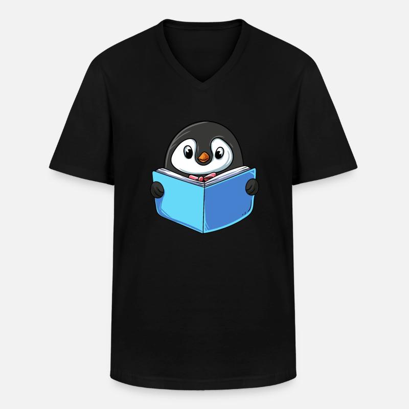 Pinguin Lesebuch - Männer-T-Shirt mit V-Ausschnitt - Schwarz