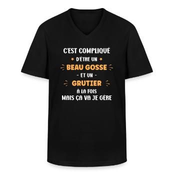 grutier beau gosse - T-shirt col V Homme - noir - Devant - AI Model Male 178 dark (178cm)