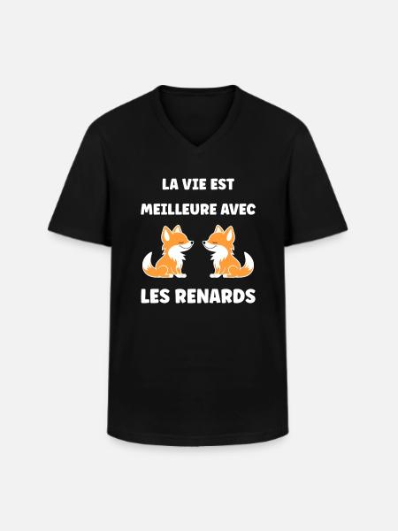 J'aime les renards - T-shirt col V Homme - noir