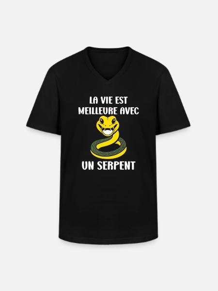 Humour petit serpent - T-shirt col V Homme - noir