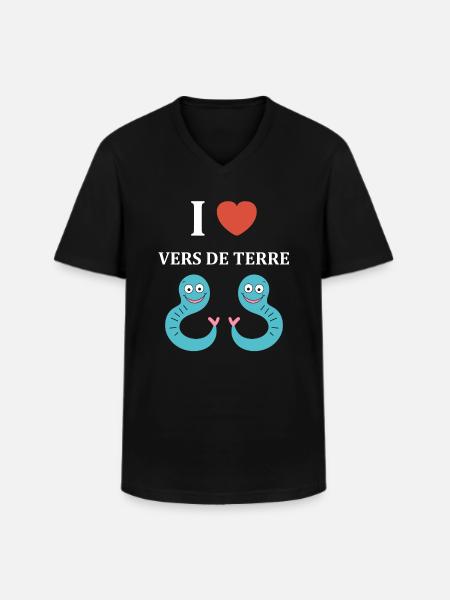 Humour ver de terre - T-shirt col V Homme - noir