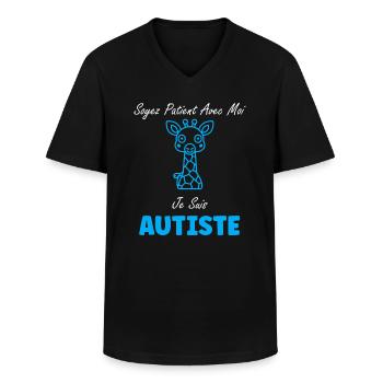 sensibilisation à l'autisme autiste - T-shirt col V Homme - noir - Devant - AI Model Male 178 dark (178cm)