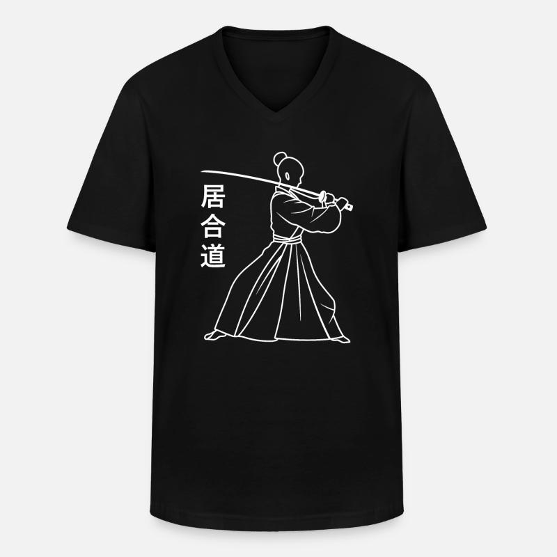 iaido - Männer-T-Shirt mit V-Ausschnitt - Schwarz