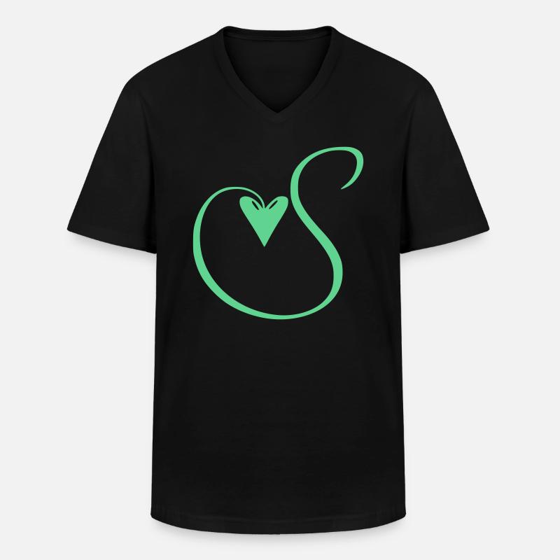 Monogramm S Herz Ranke - Männer-T-Shirt mit V-Ausschnitt - Schwarz