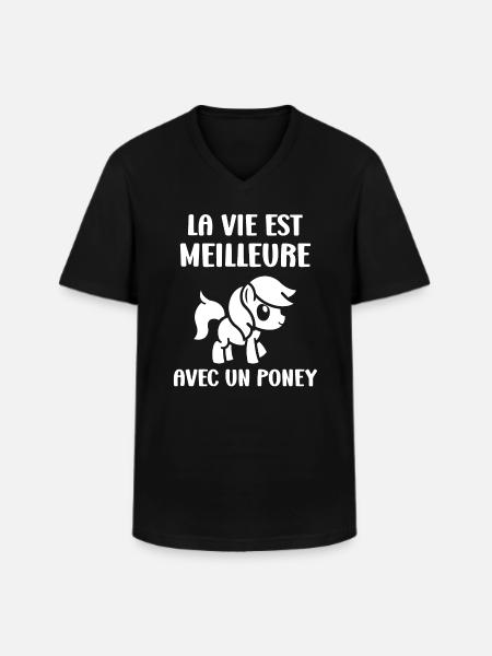 Humour poney - T-shirt col V Homme - noir