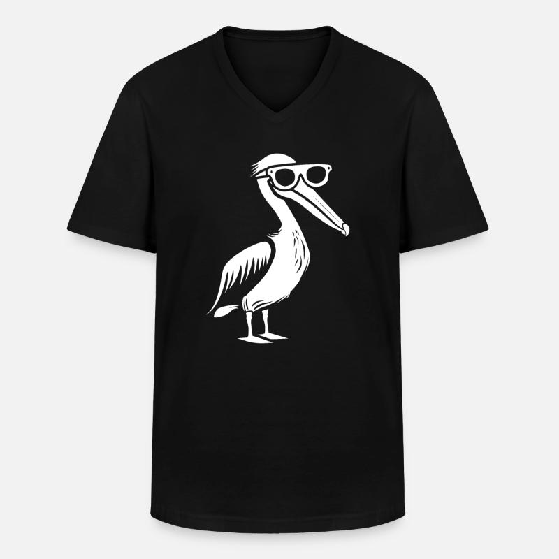 Pelikan - Männer-T-Shirt mit V-Ausschnitt - Schwarz