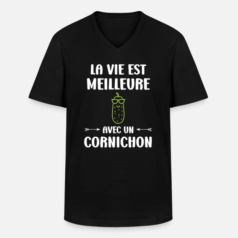 cornichon - T-shirt col V Homme - noir