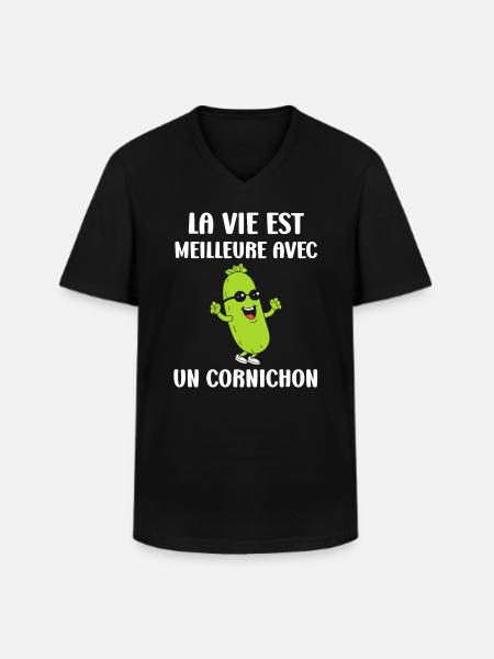 Humour Cornichon - T-shirt col V Homme - noir