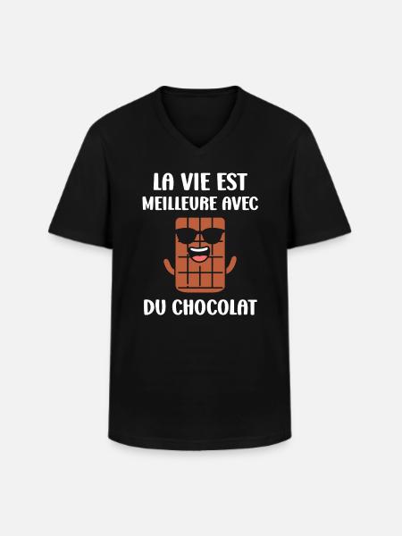Humour Chocolat - T-shirt col V Homme - noir
