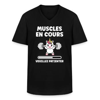 Humour musculation - T-shirt col V Homme - noir - Devant - AI Model Male 178 dark (178cm)
