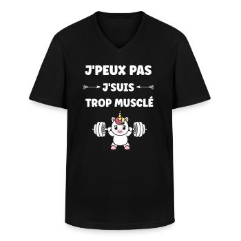 Humour musculation - T-shirt col V Homme - noir - Devant - AI Model Male 178 dark (178cm)