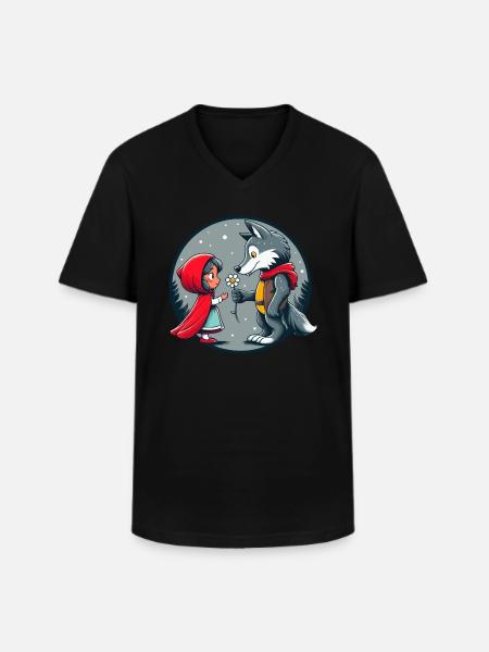 Little Red Riding Hood Wolf Fairy Tale Children's Flower Fairy Tale Character - Men's V-Neck T-Shirt - black