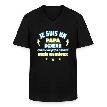 Papa BOXEUR cadeau fête des pères,Boxe,Sport,Drôle - T-shirt col V Homme - noir - Devant - AI Model Male 178 dark (178cm)