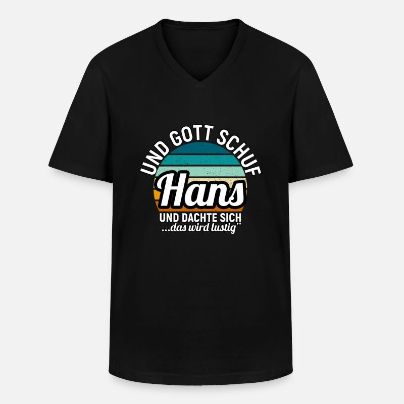 Hans - Männer-T-Shirt mit V-Ausschnitt - Schwarz