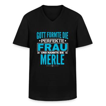 Merle navnedesign - Klassisk herre T-shirt med V-udskæring - sort - Foran - AI Model Male 178 dark (178cm)