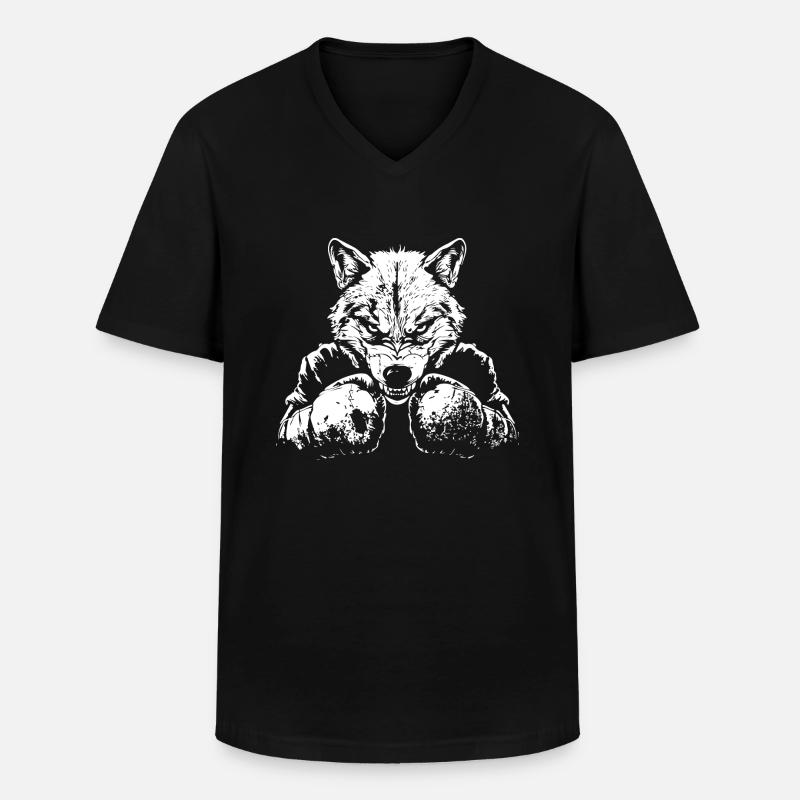 Wolf Boxer Kampfsport MMA - Männer-T-Shirt mit V-Ausschnitt - Schwarz