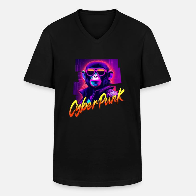 Cyberpunk-Affe - Männer-T-Shirt mit V-Ausschnitt - Schwarz