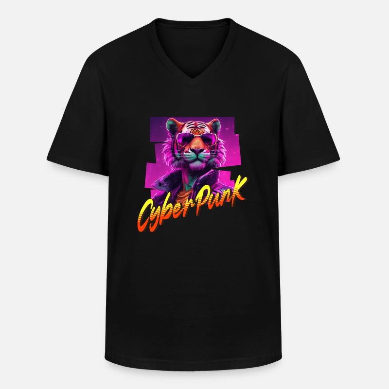 Cyberpunk Tiger - Männer-T-Shirt mit V-Ausschnitt - Schwarz