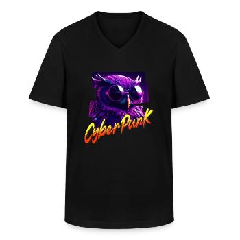 Cyberpunk Owl - Men's V-Neck T-Shirt - black - Front - AI Model Male 178 dark (178cm)