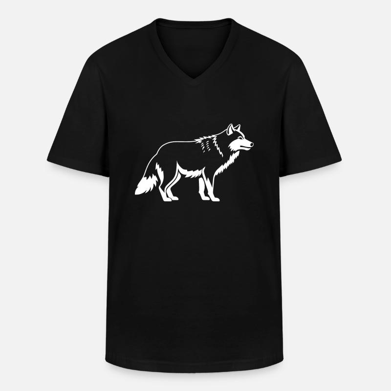 Wolf - Männer-T-Shirt mit V-Ausschnitt - Schwarz