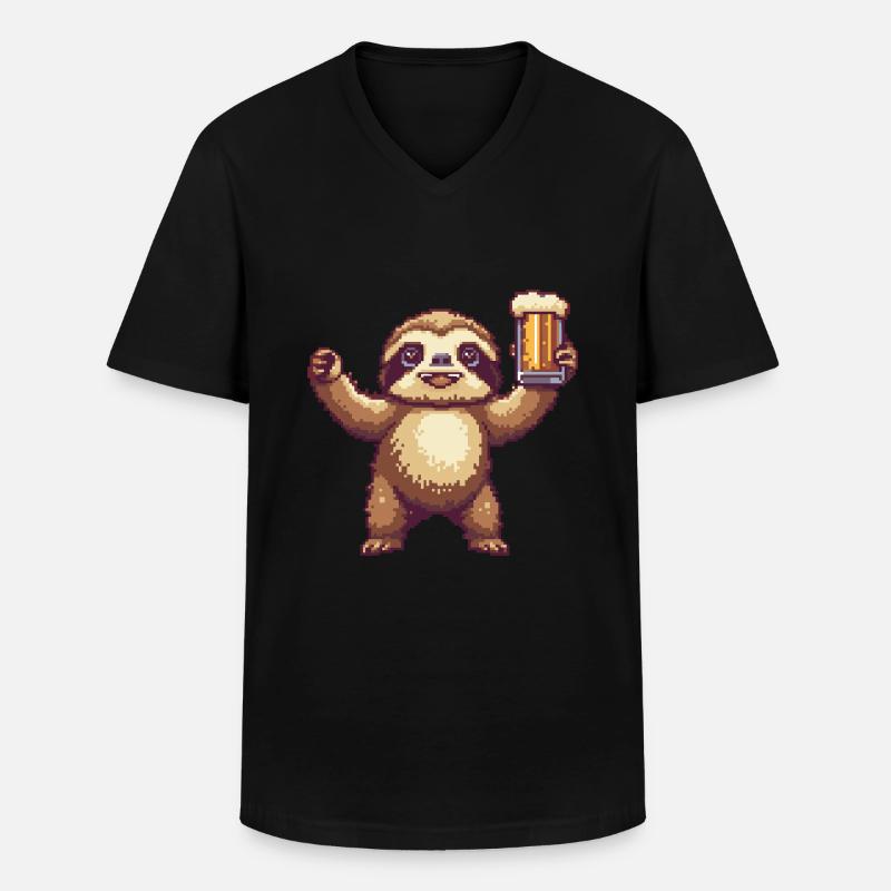 Faultier Pixel Bier - Männer-T-Shirt mit V-Ausschnitt - Schwarz