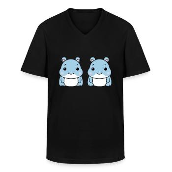 Amour petit hippopotames - T-shirt col V Homme - noir - Devant - AI Model Male 178 dark (178cm)