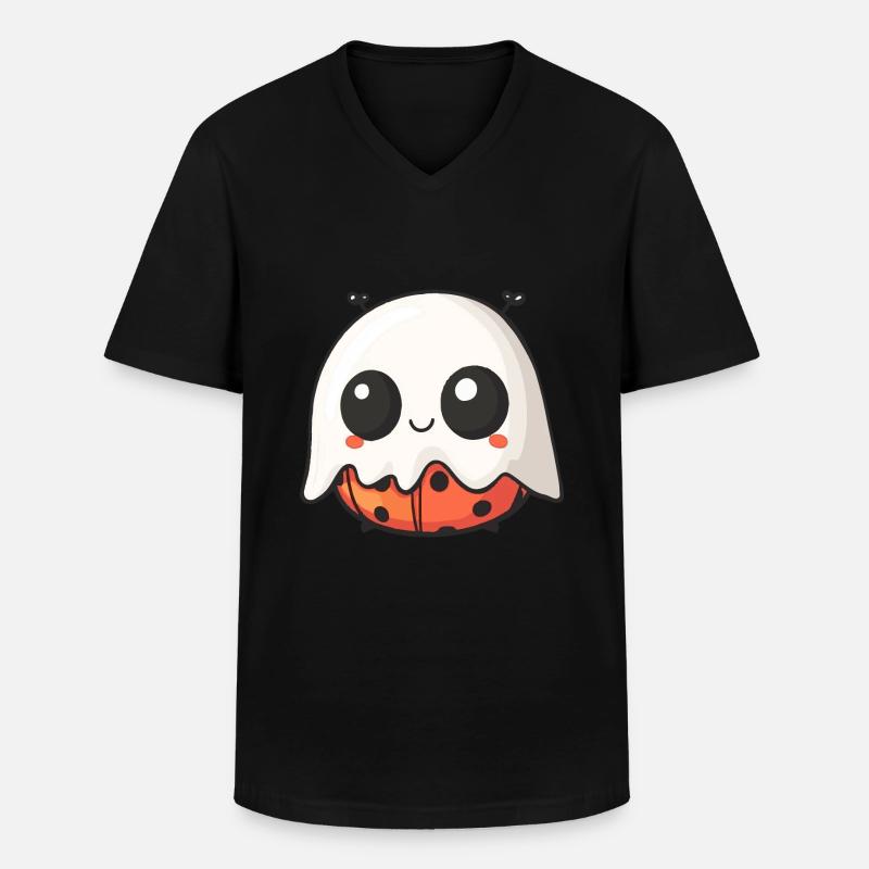 Ladybug Halloween Comic Ghost - Men's V-Neck T-Shirt - black