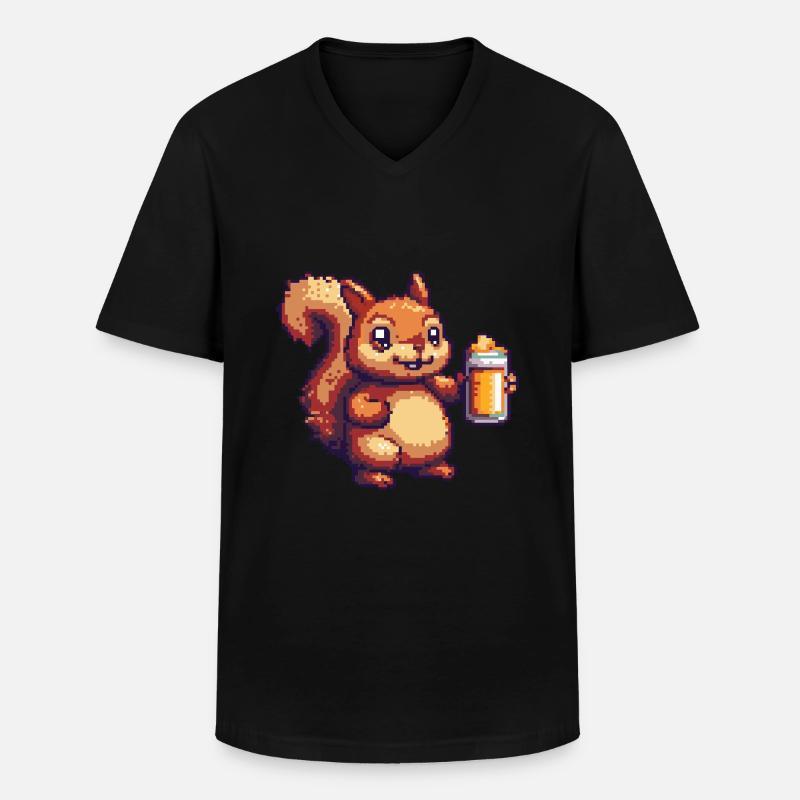 Eichhörnchen Pixel Bier - Männer-T-Shirt mit V-Ausschnitt - Schwarz