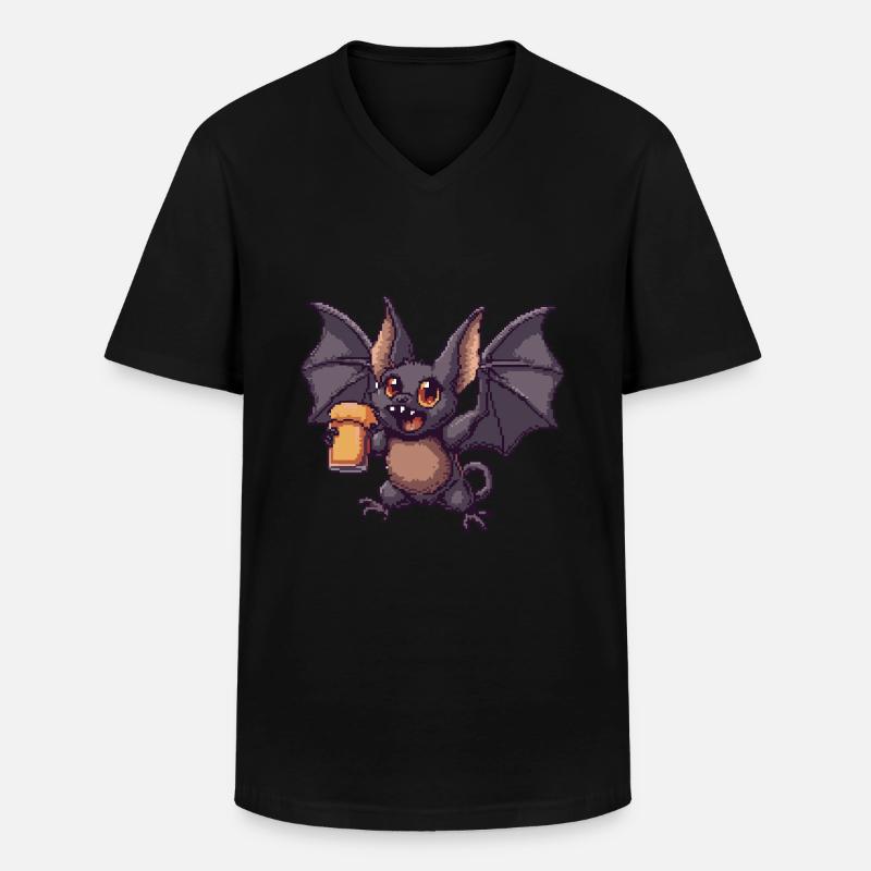 Fledermaus Pixel Bier - Männer-T-Shirt mit V-Ausschnitt - Schwarz