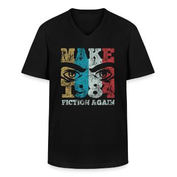 Make 1984 fiction again - Orwell - Männer-T-Shirt mit V-Ausschnitt - Schwarz - Vorne - AI Model Male 178 dark (178cm)