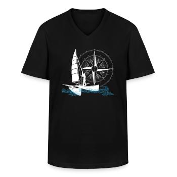 Catamaran Sailing Double Hull Bi-Coque - Men's V-Neck T-Shirt - black - Front - AI Model Male 178 dark (178cm)