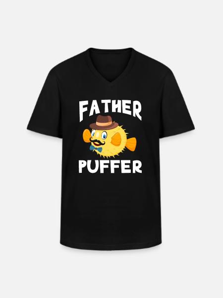 Puffer fisk Buffer fisk Fisk Ballon fisk Fisk - Klassisk herre T-shirt med V-udskæring - sort