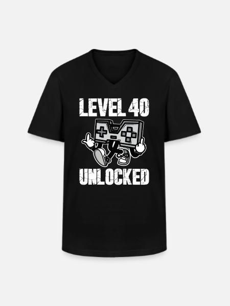 40 födelsedagsnivå 40 olåst årsdag 40 år - T-shirt med V-ringning herr - svart