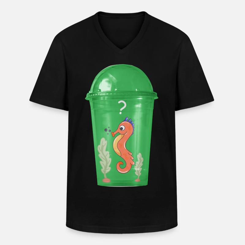 Seepferd im Becher - Männer-T-Shirt mit V-Ausschnitt - Schwarz