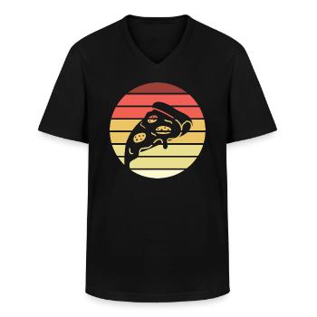 Pizza Stück Retro Style Vintage - Männer-T-Shirt mit V-Ausschnitt - Schwarz - Vorne - AI Model Male 178 dark (178cm)