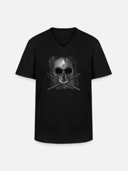 Drummer Skull - Men's V-Neck T-Shirt - black