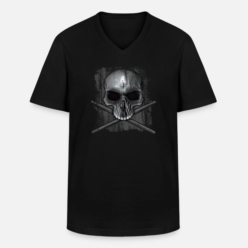 drummer skull - Männer-T-Shirt mit V-Ausschnitt - Schwarz