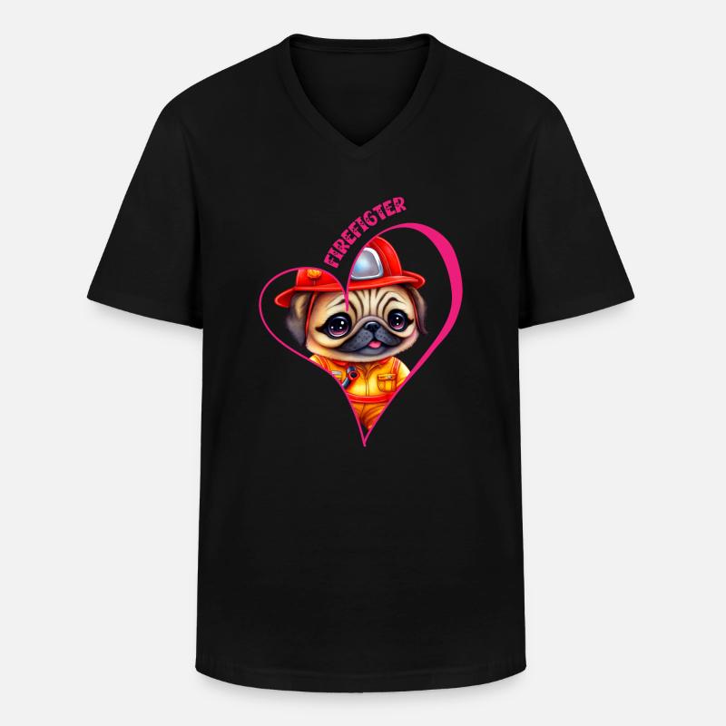 Feuerwehrmann, Mopsliebe - Männer-T-Shirt mit V-Ausschnitt - Schwarz