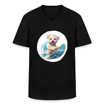 Surfing Animals, chien doux - T-shirt col V Homme - noir - Devant - AI Model Male 178 dark (178cm)