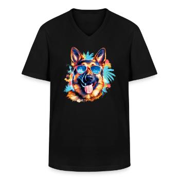 German Shepherd - Men's V-Neck T-Shirt - black - Front - AI Model Male 178 dark (178cm)