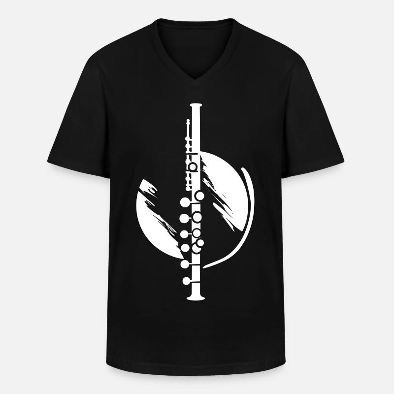 Flöte - Männer-T-Shirt mit V-Ausschnitt - Schwarz