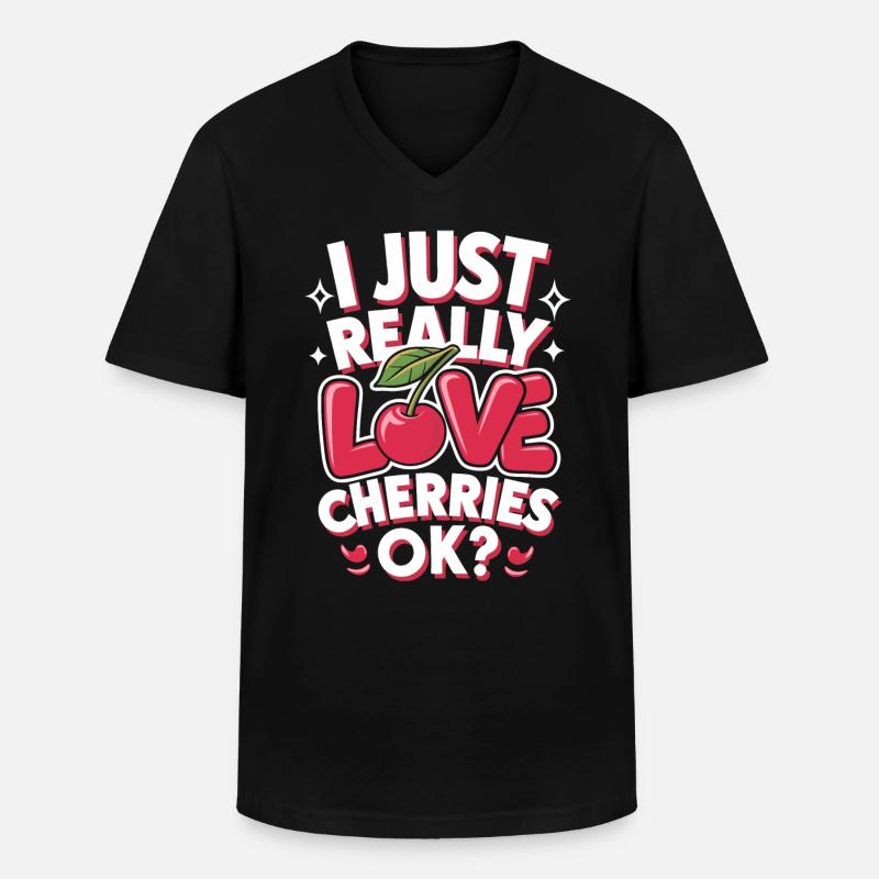 Kirsche Kirschen Früchte Essen - Männer-T-Shirt mit V-Ausschnitt - Schwarz