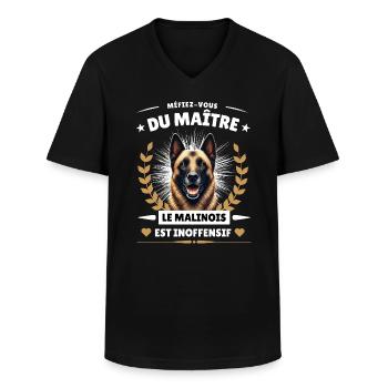 Vorsicht vor dem Meister, Malinois ist harmlos! - Männer-T-Shirt mit V-Ausschnitt - Schwarz - Vorne - AI Model Male 178 dark (178cm)