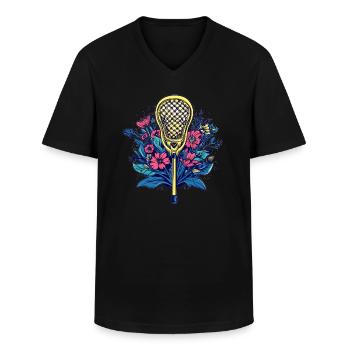Lacrosse meets flowers - Men's V-Neck T-Shirt - black - Front - AI Model Male 178 dark (178cm)