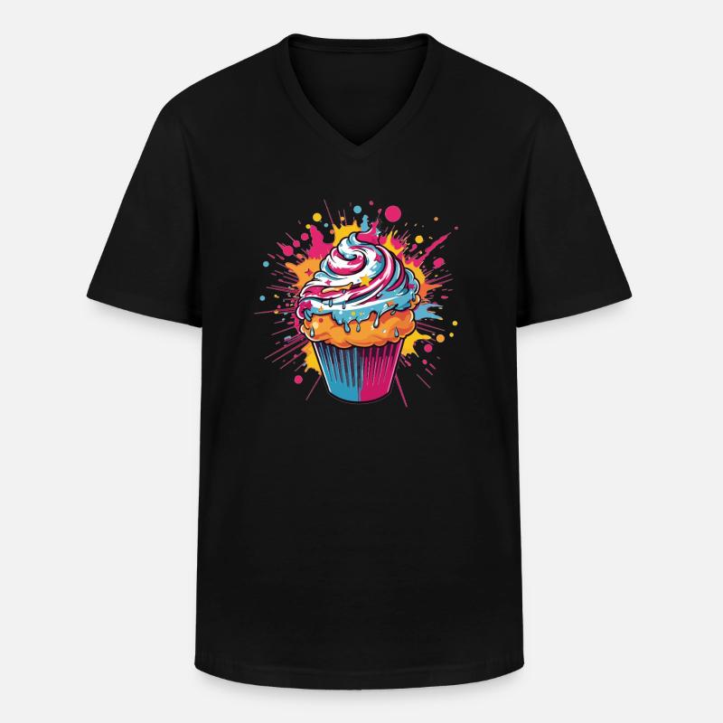 Farbexplosion Cupcake - Männer-T-Shirt mit V-Ausschnitt - Schwarz