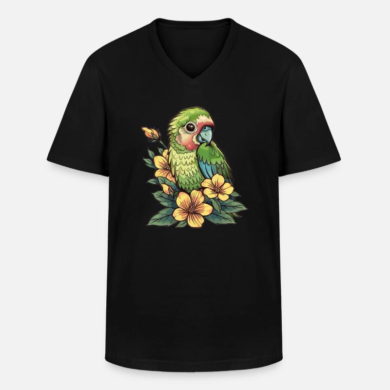 Papagei mit Blüten - Männer-T-Shirt mit V-Ausschnitt - Schwarz
