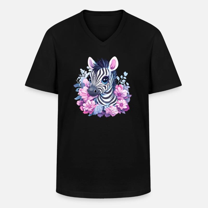 Süßes Zebra mit Blumen - Männer-T-Shirt mit V-Ausschnitt - Schwarz